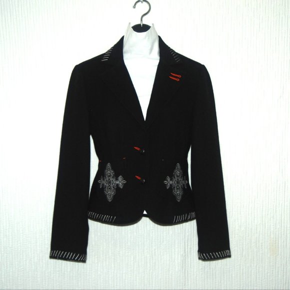 FILLMORE Black Wool Hand Tooled Garment Jacket Blazer Size 4 - Picture 1 of 10